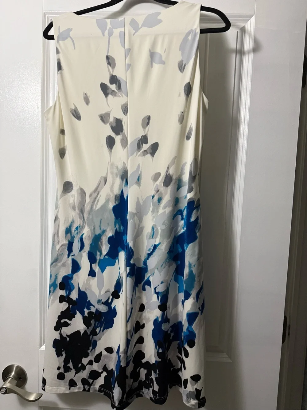 American Living Cream Midi Dress with Blue and Gray Floral Print - Picture 2 of 3